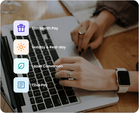 Payroll computations for 13th month pay, holiday and rest-day premiums, leave conversion and final pay